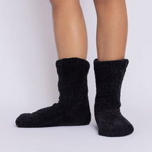 Load image into Gallery viewer, The Foozie™ Move in Black, front view of both feet showing the diamond cable knit