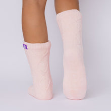 Load image into Gallery viewer, The Foozie™ Move in Pink, back view showing the diamond cable knit and the sole
