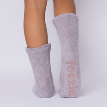 Load image into Gallery viewer, The Foozie™ Move in Light Gray, back view showing the diamond cable knit and the foozie grips on the sole