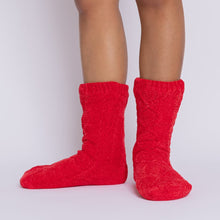 Load image into Gallery viewer, The Foozie™ Move in Red, front view of both feet showing the diamond cable knit
