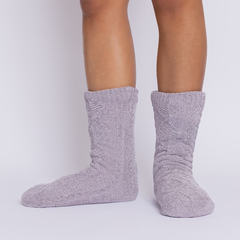 The Foozie™ Move in Light Gray, front view of both feet showing the diamond cable knit