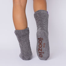Load image into Gallery viewer, The Foozie™ Move in Dark Gray, back view showing the diamond cable knit and the foozie grips on the sole
