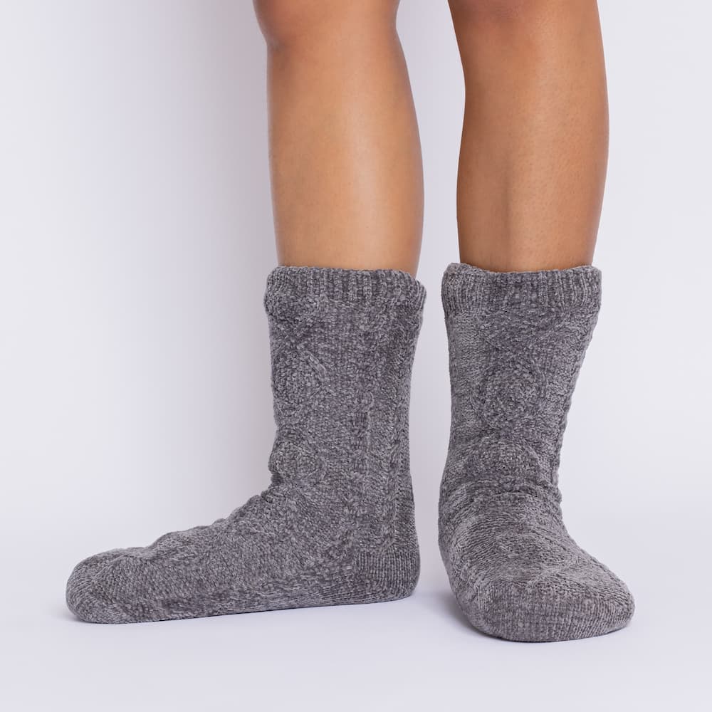 The Foozie™ Move in Dark Gray, front view of both feet showing the diamond cable knit