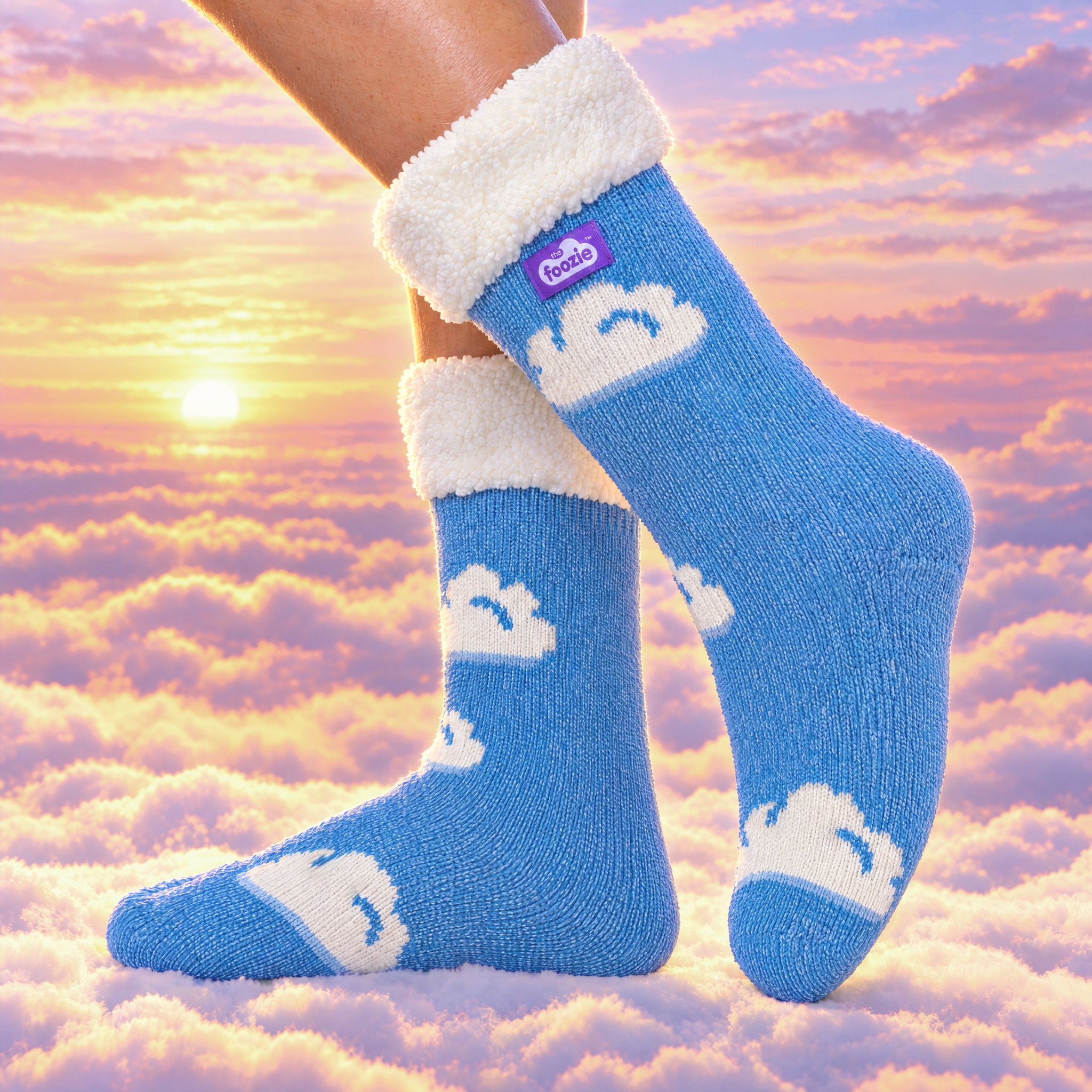The Foozie™ Cloud slipper socks, among the clouds