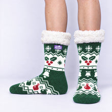 Load image into Gallery viewer, The Foozie™ Christmas Holly slipper socks, front view
