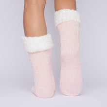 Load image into Gallery viewer, The Foozie™ in Pink, back view with one foot raised to show the sole
