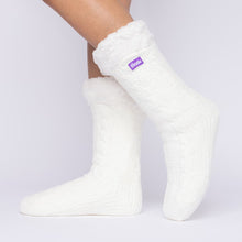 Load image into Gallery viewer, The Foozie™ in White, side view worn in Medium with the sherpa cuff folded down
