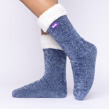 Load image into Gallery viewer, The Foozie™ in Blue, side view worn in Medium with the sherpa cuff folded down
